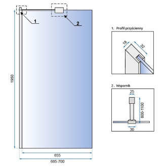 Rea Rea Aero N 70 Průhledná sprchová stěna s policí a závěsem Evo KPL-K7840