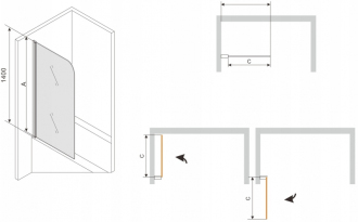 Mexen Felix vanová zástěna jednokřídlá 80 x 140 cm, transparentní, chrom 890-080-001-01-00