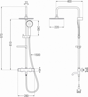 Mexen KX40 Vanový/sprchový set s termostatickou baterií, černá - 779004091-70