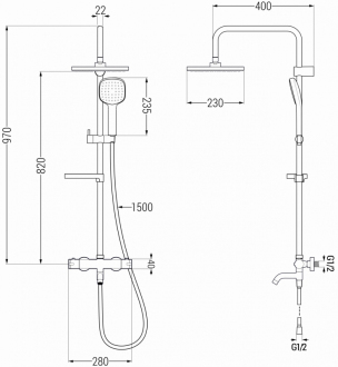 Mexen KX33 Vanový/sprchový set s termostatickou baterií, černá - 779003391-70