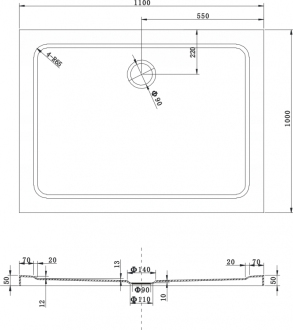 Mexen slim obdélníková sprchová vanička 110 x 100 cm, bílá - 40101011