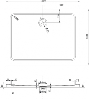 Mexen slim obdélníková sprchová vanička 130 x 100 cm, bílá - 40101013