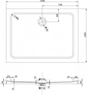 Mexen slim obdélníková sprchová vanička 140 x 100 cm, bílá - 40101014