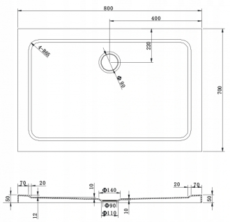 Mexen slim obdélníková sprchová vanička 80 x 70 cm, bílá - 40107080