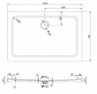 Mexen slim obdélníková sprchová vanička 120 x 70 cm, bílá - 40107012
