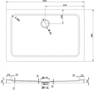 Mexen slim obdélníková sprchová vanička 90 x 80 cm, bílá - 40108090