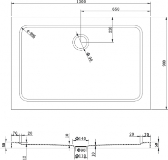 Mexen slim obdélníková sprchová vanička 130 x 90 cm, bílá - 40109013