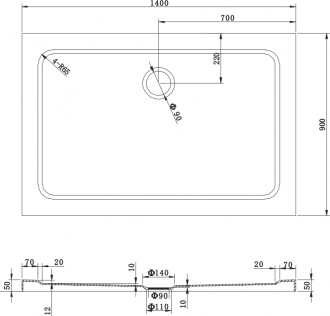Mexen slim obdélníková sprchová vanička 140 x 90 cm, bílá - 40109014