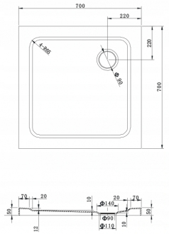 Mexen slim čtvercová sprchová vanička 70 x 70 cm, bílá - 40107070