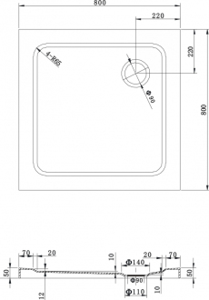 Mexen slim čtvercová sprchová vanička 80 x 80 cm, černá - 40708080