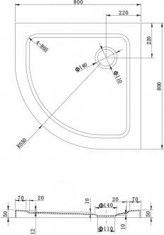 MEXEN Sprchová vanička  80x80 bílá, 41108080