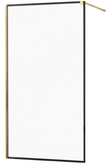 Sprchová stěna Mexen Kioto 50x200 cm, transparent/černý vzor 8, zlatá 800-050-101-50-70