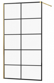 Sprchová stěna Mexen Kioto 90x200 cm, transparent/černý vzor 8, zlatá 800-090-101-50-77