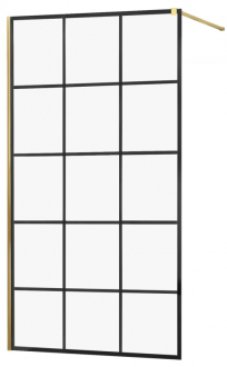 Sprchová stěna Mexen Kioto 110x200 cm, transparent/černý vzor 8, zlatá 800-110-101-50-77