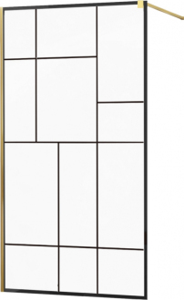 Sprchová stěna Mexen Kioto 140x200 cm, transparent/černý vzor 8, zlatá 800-140-101-50-78