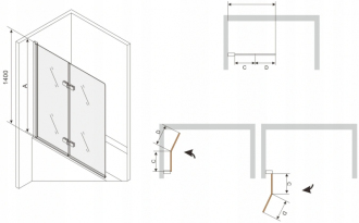 Mexen Felix vanová zástěna 2-křídlá 100 x 140 cm, grafit, chrom - 890-100-002-01-40