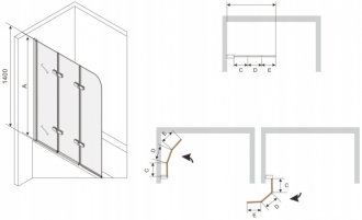 Mexen Felix 3-křídlá vanová zástěna 120 x 140 cm, grafit, chrom - 890-120-003-01-40