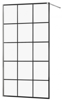 Sprchová stěna Mexen Kioto 120x200 cm, transparent/černý vzor 8, chrom 800-120-101-01-77