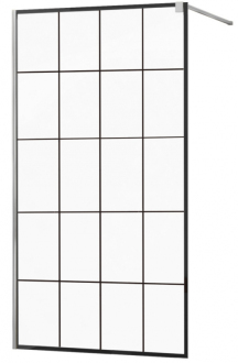 Sprchová stěna Mexen Kioto 140x200 cm, transparent/černý vzor 8, chrom 800-140-101-01-77