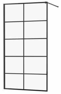 Sprchová stěna Mexen Kioto 90x200 cm, transparent/černý vzor 8, černá 800-090-101-70-77