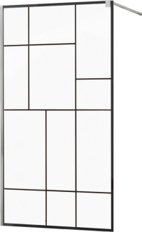 Sprchová stěna Mexen Kioto 110x200 cm, transparent/černý vzor 8, chrom 800-110-101-01-78