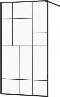 Sprchová stěna Mexen Kioto 100x200 cm, transparent/černý vzor 8, černá 800-100-101-70-78