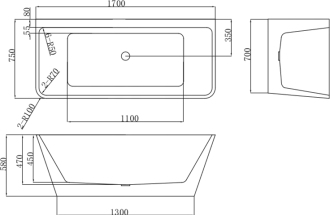 MEXEN VOLTA vana volně stojící 170x75x58 bílá, chrom přepad 51131707500