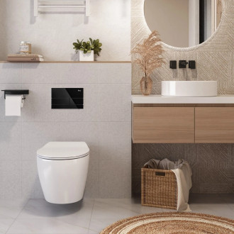 Rea Podomítkový WC systém K011A-Q + tlačítka T Black Glass KPL-E0051