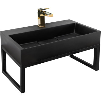 Konglomerátové umyvadlo na desku REA GOYA - matné černé 60CM + konzole