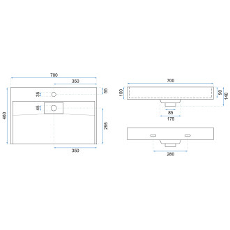 Konglomerátové umyvadlo na desku REA GOYA - 70CM + konzole