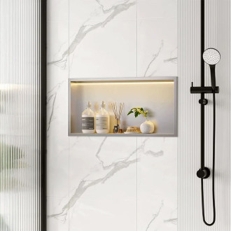 REA vestavná koupelnová police LED 30x60 steel brush REA-08544