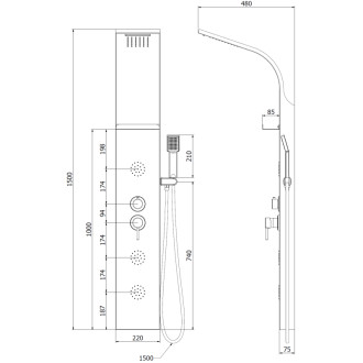 Sprchový panel Mexen Borg, černý - 7615-03-70