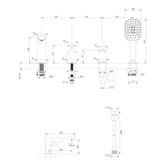 Omnires SACRAMENTO čtyřotvorová vanová baterie, chrom/bílý lesk SC2332CRB