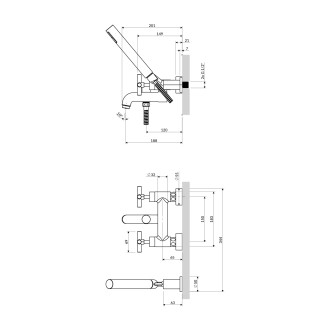 Omnires MODERN vanová baterie se sprchovou sadou, chrom lesk C304CR