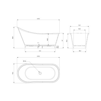 Omnires VENEZIA M+ volně stojící vana, 160 x 73 cm, bílý lesk VENEZIA159BP