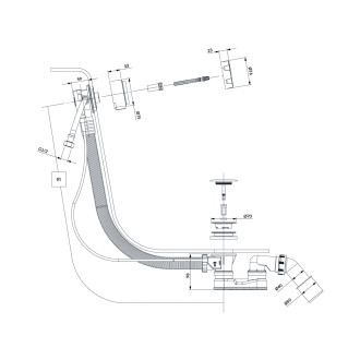 Omnires CGS napouštěcí armatura s odtokem a přepadem, leštěná měď TK132-PLUS-3.76+64-SCP