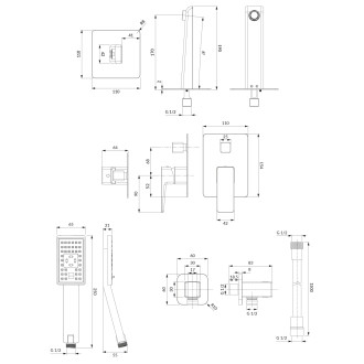 Omnires PARMA SYSPMW01BL Podomítkový vanový set, matná černá