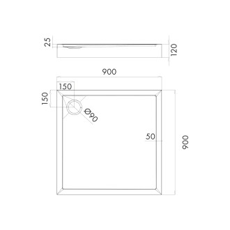Omnires CAMDEN akrylátová sprchová vanička, 90 x 90 cm, bílý lesk CAMDEN90-KBP