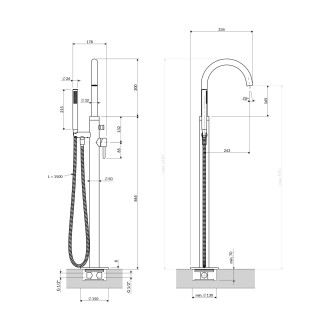 Omnires Y vysoká volně stojící vanová baterie kartáčovaný grafit Y1233-SGR