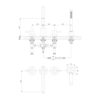 Omnires Y Y1232GL Vanová 4-otvorová baterie, zlatá
