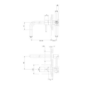 Omnires Y podomítková umyvadlová baterie s hubicí, nástěnný díl, měď lesk Y1215HLROCP