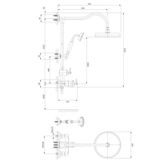 Omnires Armance nástěnný termostatický sprchový set, kartáčovaná mosaz AM5244-6BSB