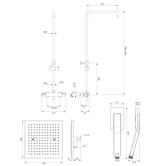 Omnires UNI nástěnný sprchový systém s termostatem, chrom lesk SYSY11-N-6CR