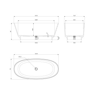 Omnires NEO M+ NEO158WWBM Vana volně stojící 158x72cm, litý mramor, bílá mat