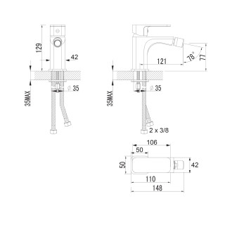 Omnires APURE bidetová baterie, chrom lesk AP2220CR