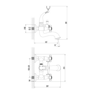 Omnires RETRO vanová baterie se sprchovou sadou, kartáčovaný antický bronz RE7231BR