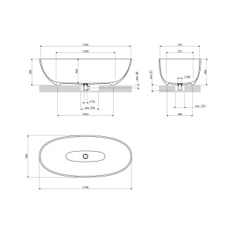 Omnires SHELL M+ volně stojící vana, 175 x 78 cm, černá SHELL175WWBLV
