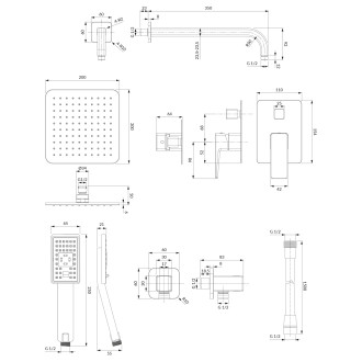 Omnires PARMA SYSPM10BL Podomítkový sprchový set, matná černá