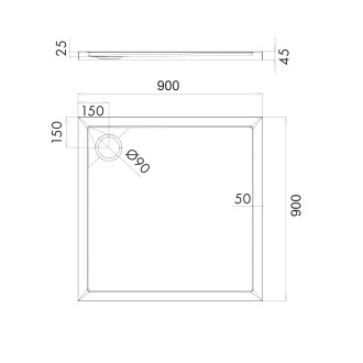 Omnires MERTON akrylátová sprchová vanička, 90 x 90 cm, bílý lesk MERTON90-KBP