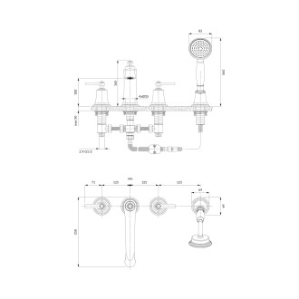 Omnires Armance 4-otvorová vanová baterie, kartáčovaná mosaz AM5232BSB